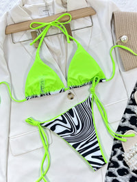 Thumbnail for Zebra Print Halter Neck Bikini Set