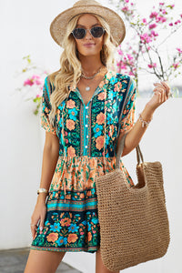 Thumbnail for Floral Multicolored Tie-Neck Romper