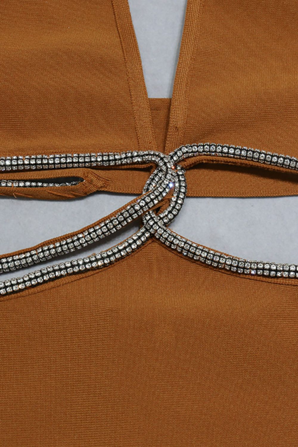 Rhinestone Halter Neck Cutout Slit Midi Dress