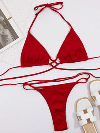 Thumbnail for Halter Neck Crisscross Ribbed Bikini Set