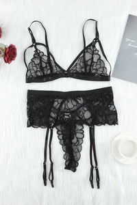 Thumbnail for Strappy Three-Piece Lace Lingerie Set