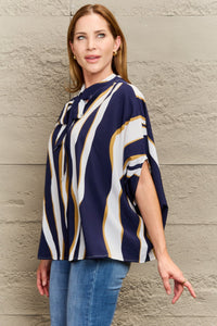 Thumbnail for Tie Neck Printed Slit Sleeve Blouse