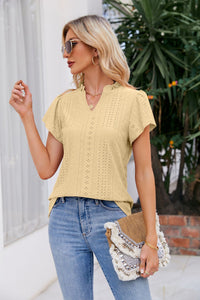 Thumbnail for Notched Neck Puff Sleeve Blouse