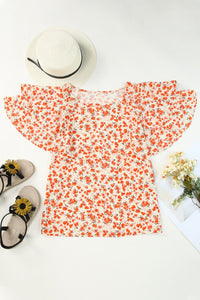 Thumbnail for Floral Round Neck Flutter Sleeve Blouse