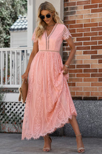 Thumbnail for Scalloped Trim Lace Plunge Dress