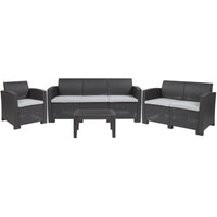 Thumbnail for 4 Piece Outdoor Faux Rattan Chair, Loveseat, Sofa and Table Set in Dark Gray - Mervyns