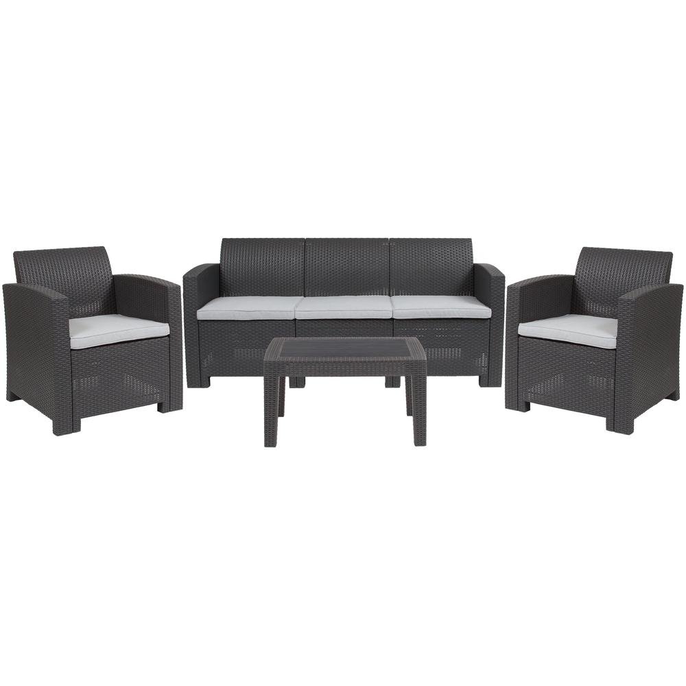 4 Piece Outdoor Faux Rattan Chair, Sofa and Table Set in Dark Gray - Mervyns