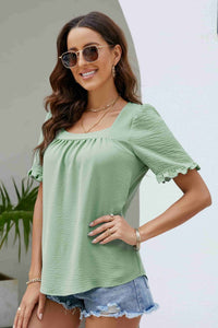 Thumbnail for Frill Trim Puff Sleeve Square Neck Blouse