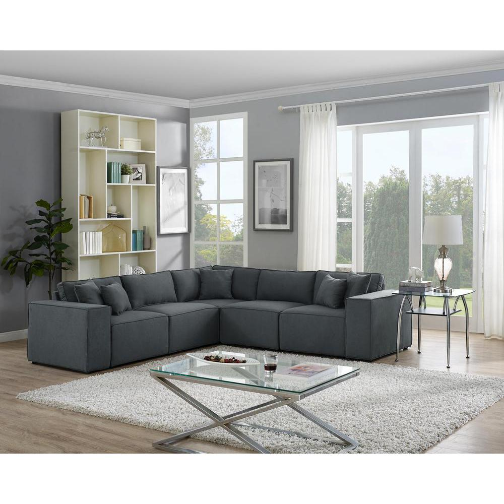 LILOLA Jenson Modular Sectional Sofa in Dark Gray Linen