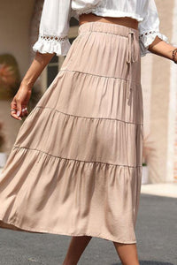 Thumbnail for Elastic Waist Tiered Midi Skirt
