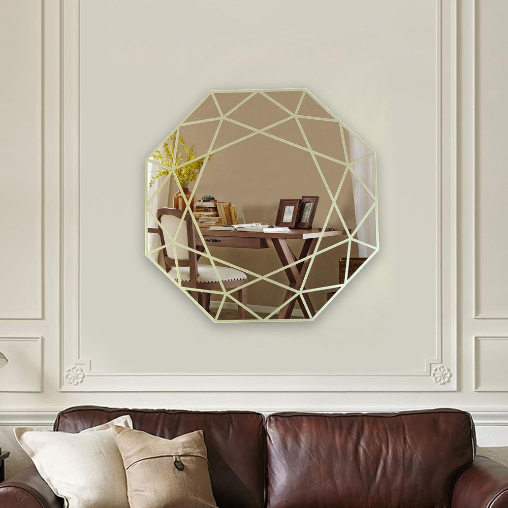 Octagon Golden Finish Wall Mirror - 30" Tall