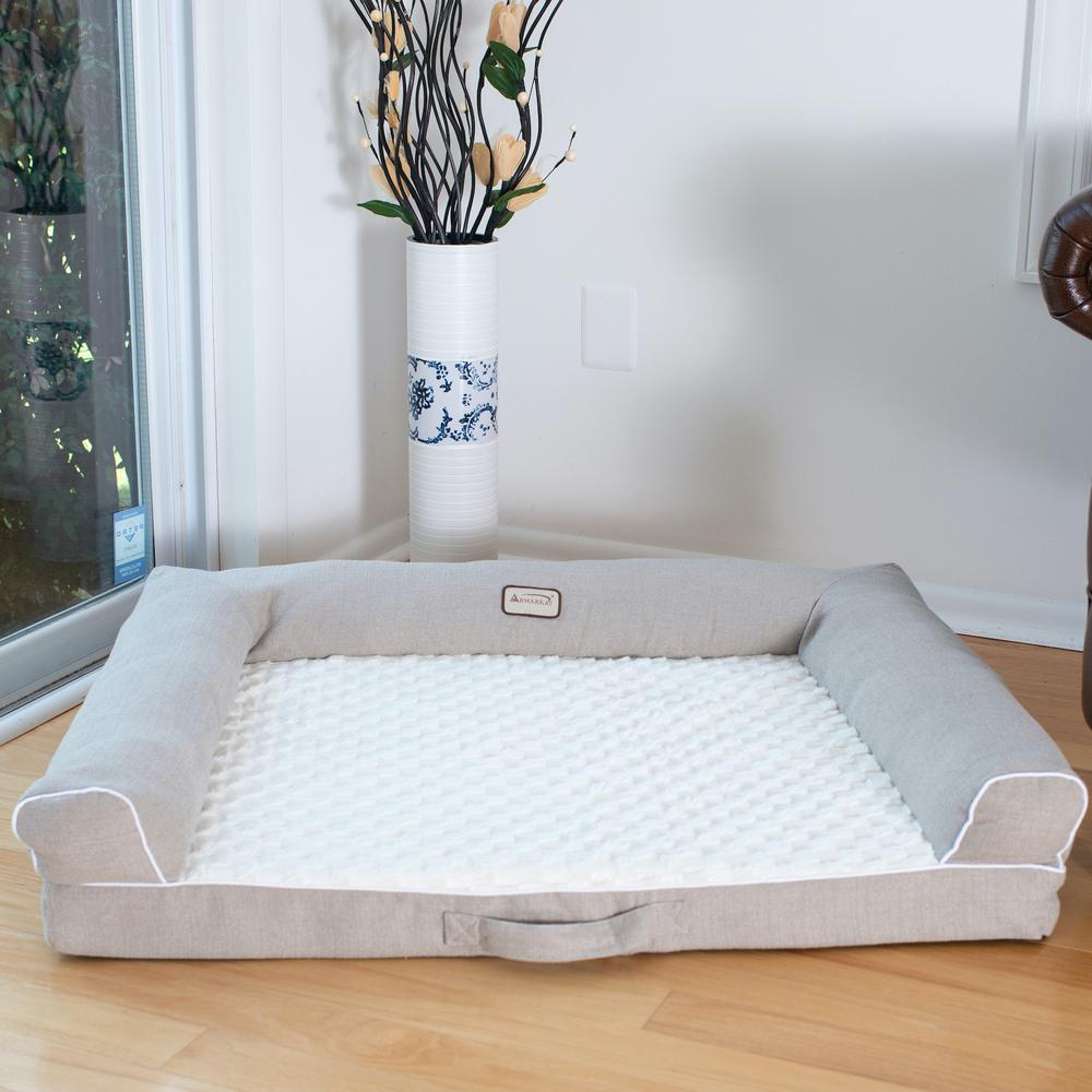 New Armarkat Model D07B Ivory & Beige Medium Bolstered Pet Bed with Memory Foam