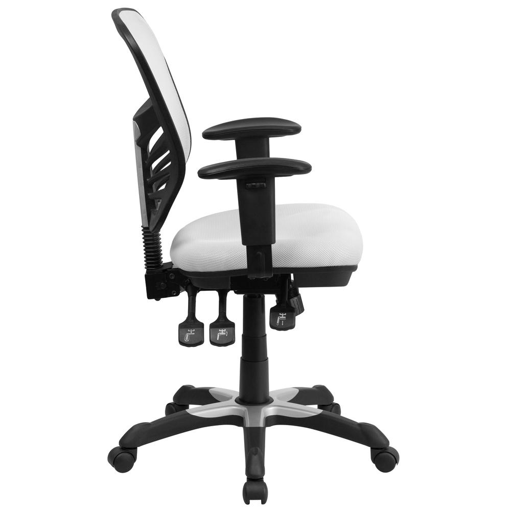 Mid-Back White Mesh Multifunction Executive Swivel Ergonomic Office Chair with Adjustable Arms