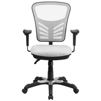 Thumbnail for Mid-Back White Mesh Multifunction Executive Swivel Ergonomic Office Chair with Adjustable Arms
