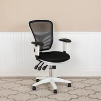 Thumbnail for Mid-Back Black Mesh Multifunction Executive Swivel Ergonomic Office Chair with Adjustable Arms and White Frame