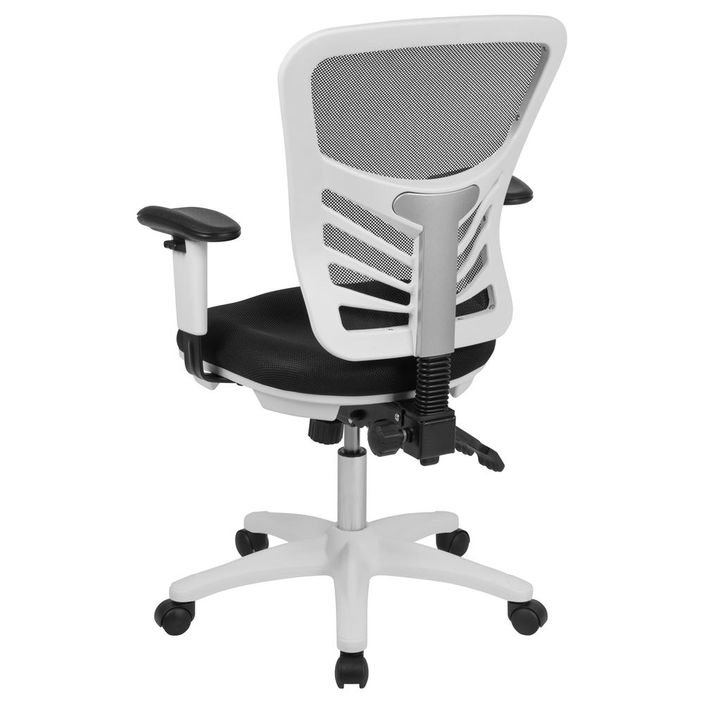 Mid-Back Black Mesh Multifunction Executive Swivel Ergonomic Office Chair with Adjustable Arms and White Frame