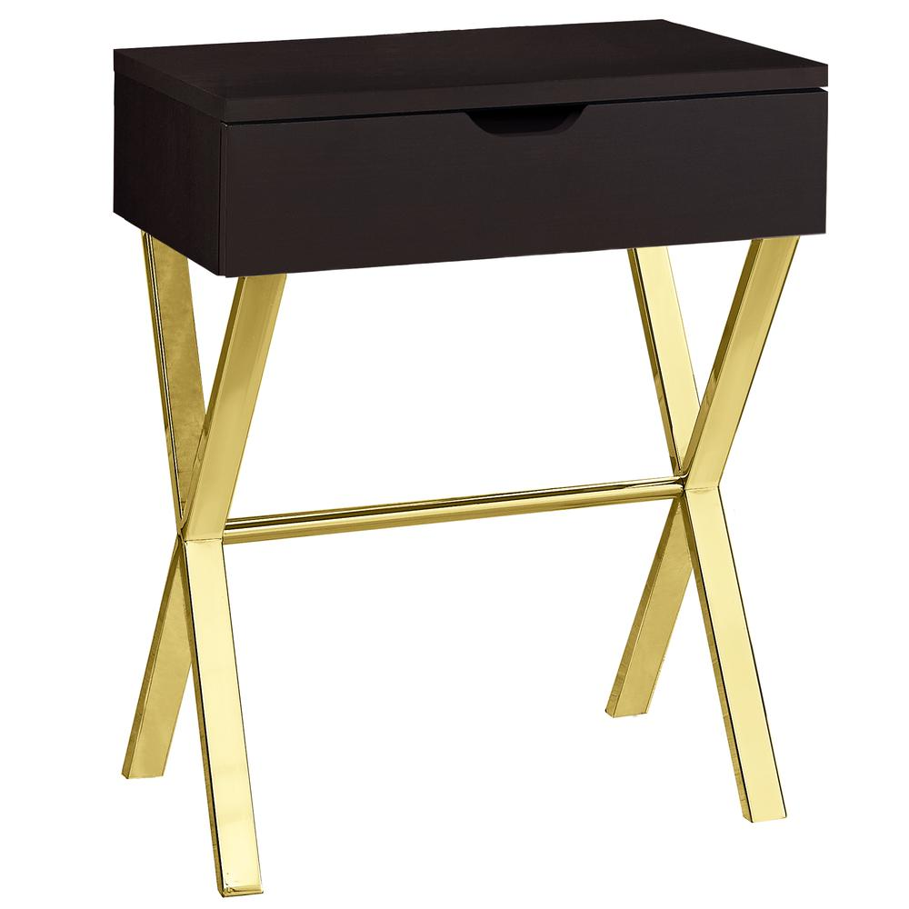 SIDE ACCENT TABLE - 24"H / CAPPUCCINO / GOLD METAL WITH DRAWER