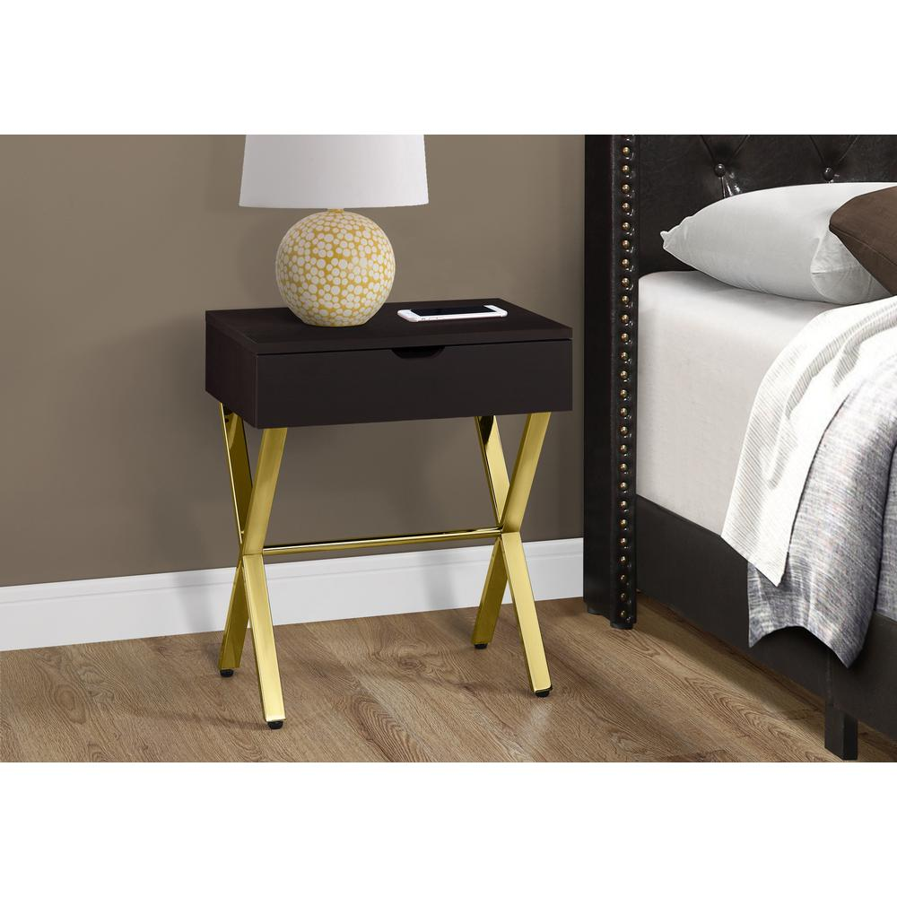 SIDE ACCENT TABLE - 24"H / CAPPUCCINO / GOLD METAL WITH DRAWER