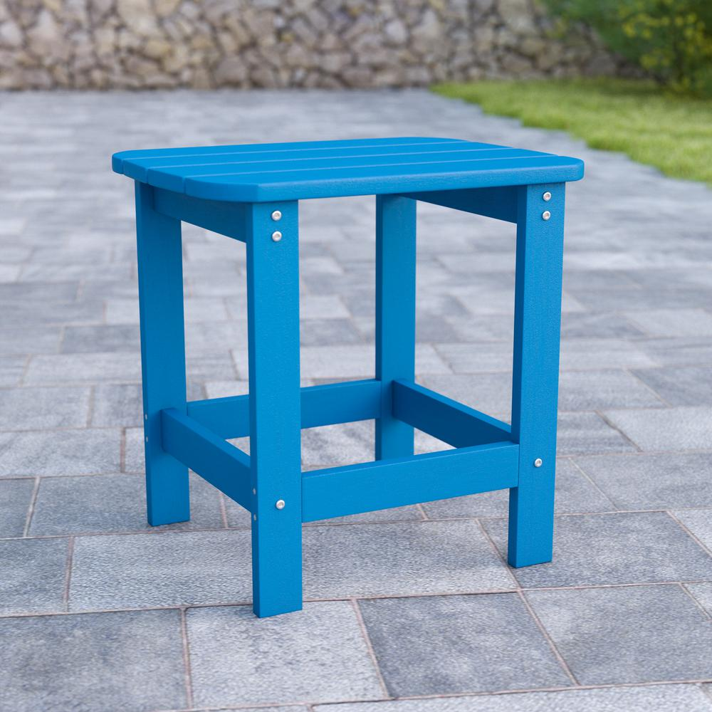 Charlestown All-Weather Poly Resin Wood Adirondack Side Table in Blue