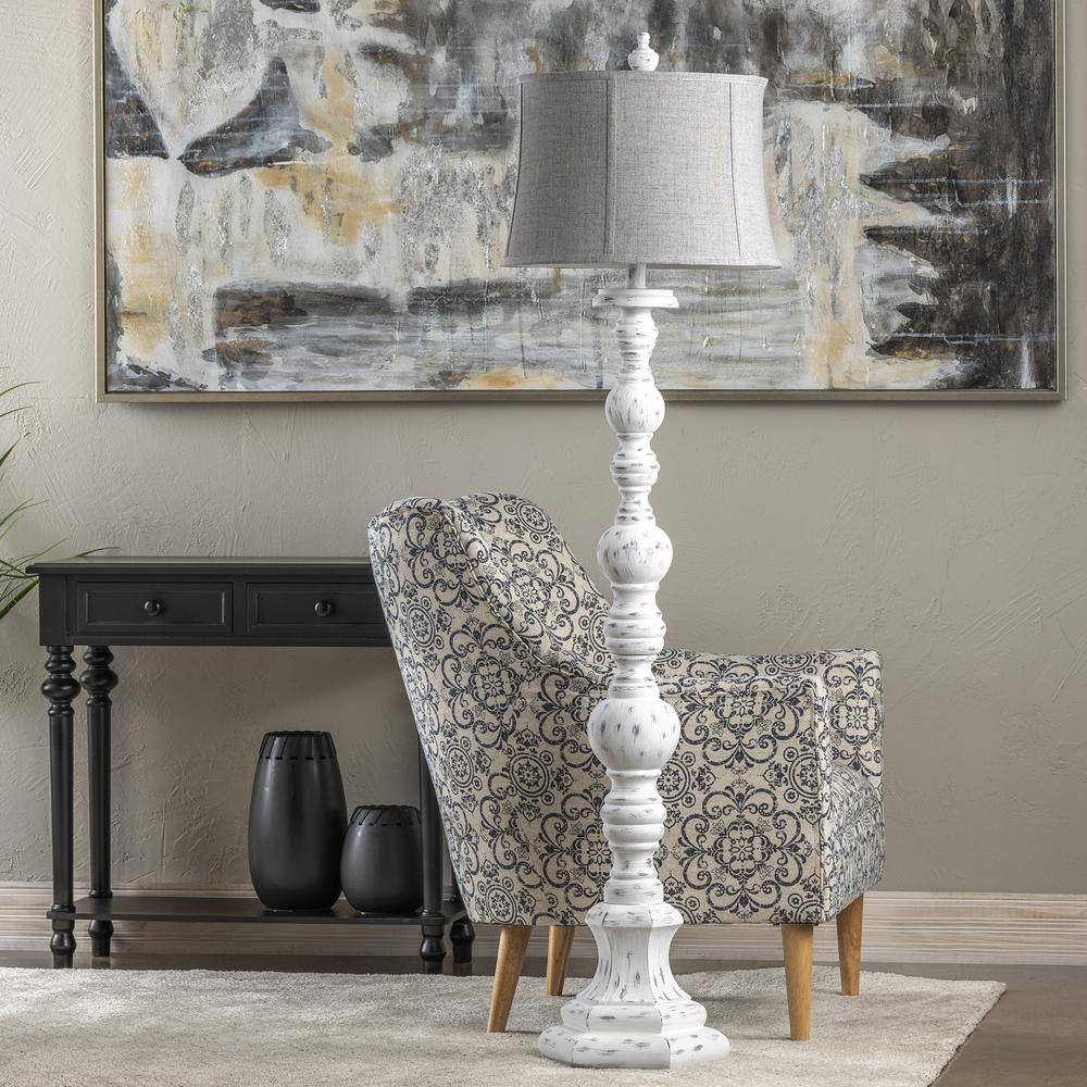 Penelope Distressed White Resin 65 inch Farmhouse Floor Lamp