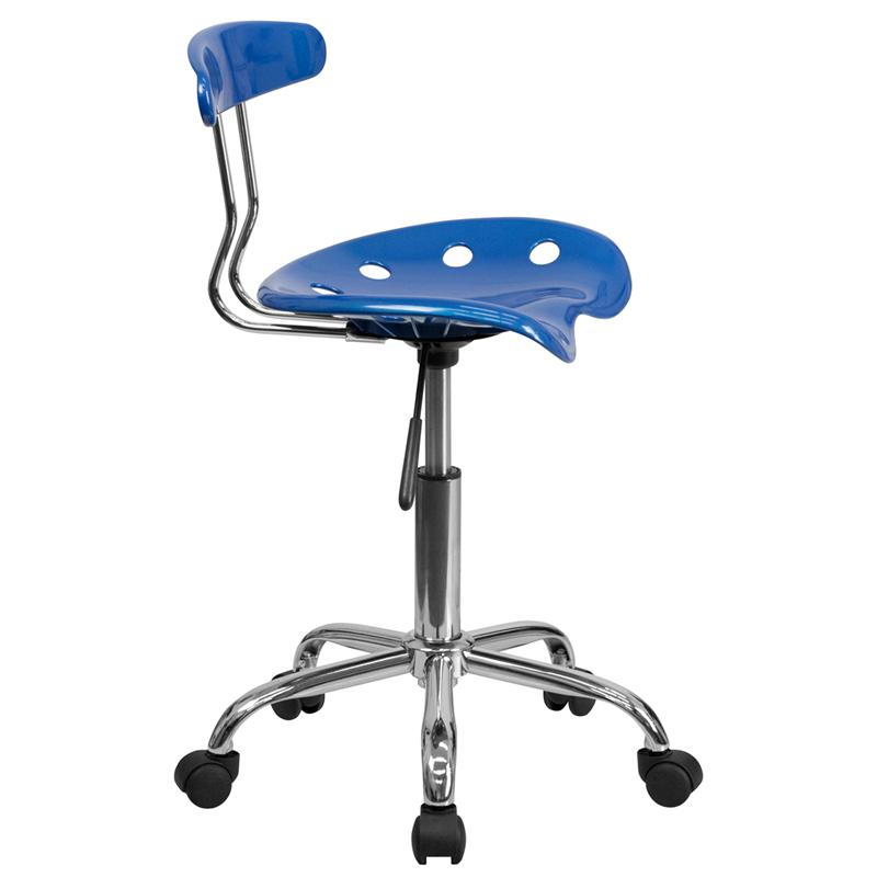 Vibrant Bright Blue and Chrome Swivel Task Office Chair with Tractor Seat