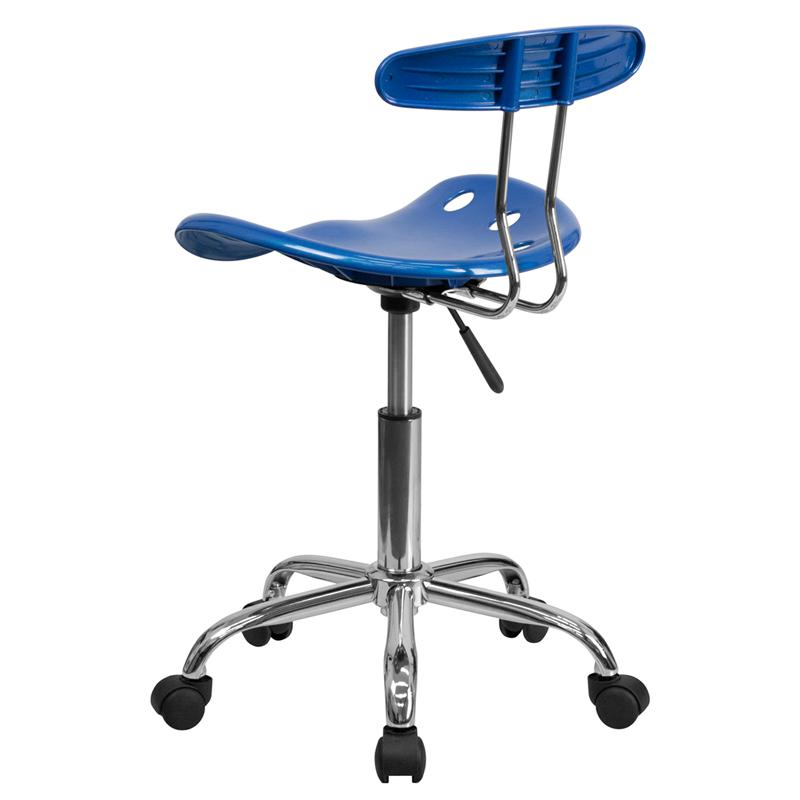 Vibrant Bright Blue and Chrome Swivel Task Office Chair with Tractor Seat