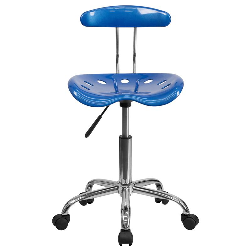 Vibrant Bright Blue and Chrome Swivel Task Office Chair with Tractor Seat