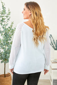 Thumbnail for Plus Size Sheer Striped Sleeve V-Neck Top