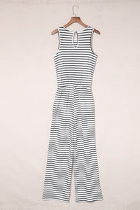 Thumbnail for Striped Sleeveless Jumpsuit with Pockets