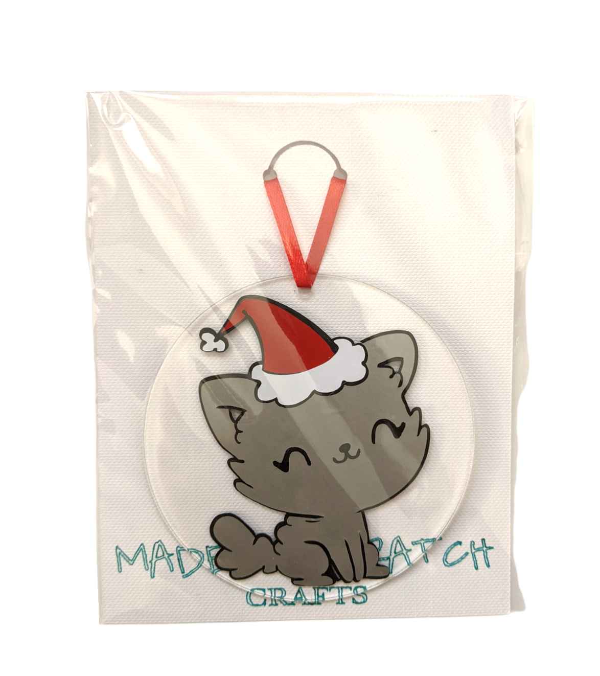 Round Acrylic Christmas Cat Ornament