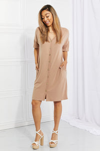 Thumbnail for BOMBOM Sunday Brunch Button Down Midi Dress in Natural
