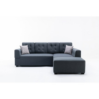 Thumbnail for Ordell Dark Gray Linen Fabric Sectional Sofa with Right Facing Chaise Ottoman and Pillows