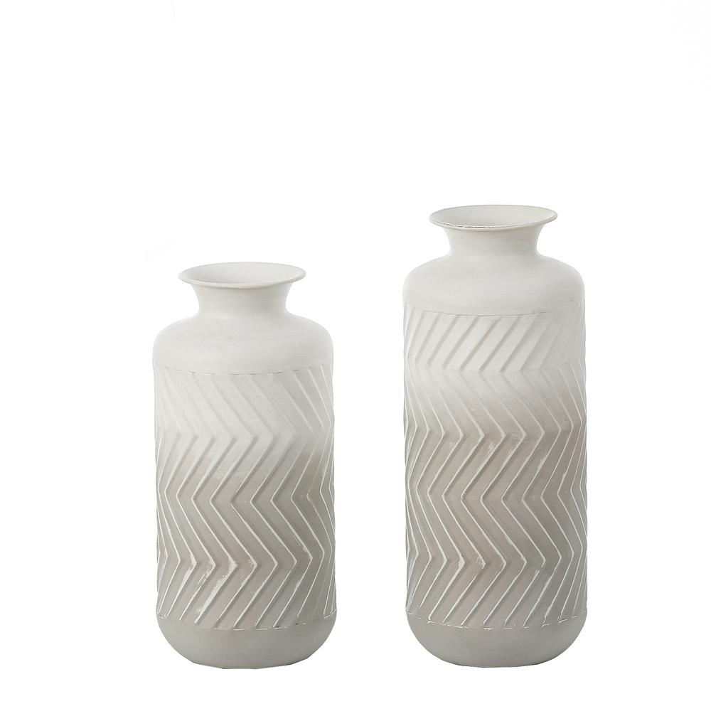 Set of 2 Gray and White Metal Bottle Vases
