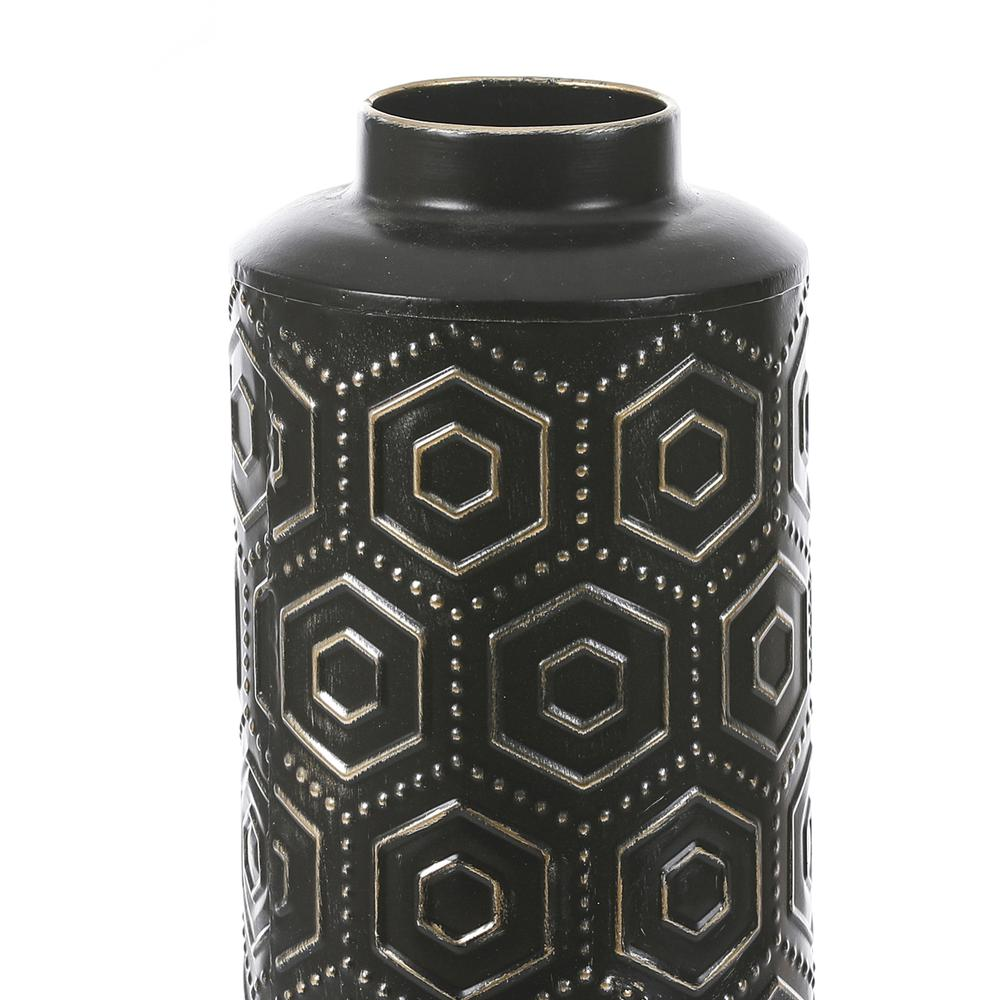 Set of 2 Black and Silver Metal Bottle Vases