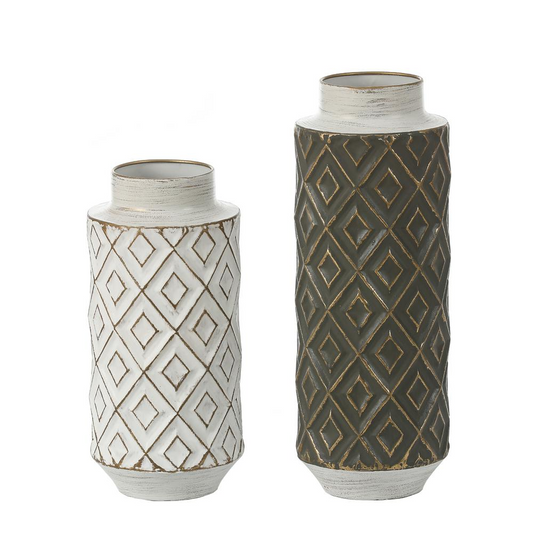 Distressed Black and White Metal Bottle Vases - Set of 2