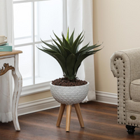 Thumbnail for LuxenHome Scallop Embossed White 12.2 in. Round MgO Planter with Wood Legs