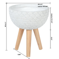 Thumbnail for LuxenHome Scallop Embossed White 12.2 in. Round MgO Planter with Wood Legs