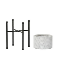 Thumbnail for LuxenHome White Cube Design 12.2 in. Round MgO Planter with Metal Stand