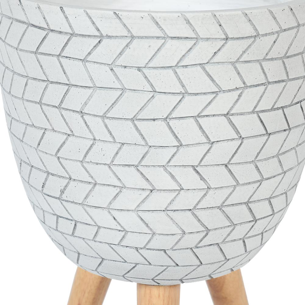 LuxenHome White Cube Design 12.1 in. Round MgO Planter with Wood Legs