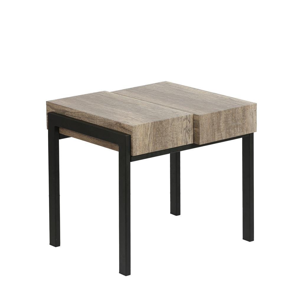 20" H Engineered Wood and Metal Side Table, Rustic Oak