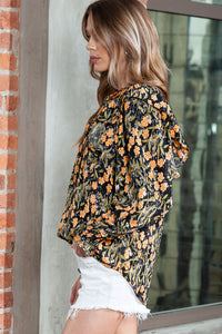 Thumbnail for Printed Butterfly Sleeve Tie Neck Blouse
