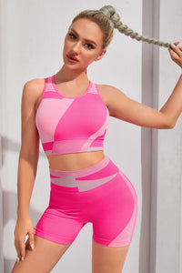 Thumbnail for Color Block Sports Bra and Shorts Set