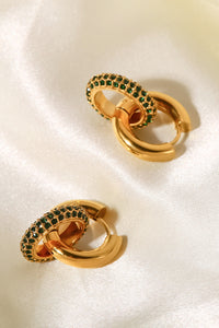 Thumbnail for 18K Gold-Plated Inlaid Zircon Double-Hoop Earrings