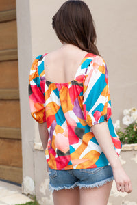 Thumbnail for Printed Square Neck Half Sleeve Top