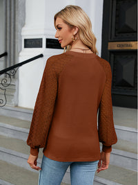 Thumbnail for Notched Neck Long Sleeve Blouse