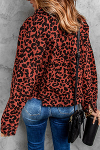 Thumbnail for Leopard Print Raw Hem Jacket