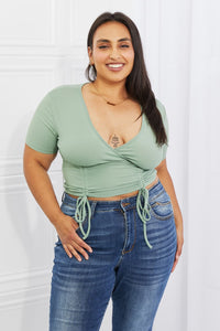 Thumbnail for Capella Back To Simple Full Size Ribbed Front Scrunched Top in Green