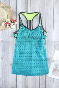 Thumbnail for Floral Spliced Lace Tankini Top