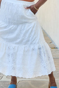 Thumbnail for Sweet Lovey By Jen Breezy Day Full Size Eyelet Tiered Maxi Skirt