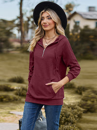 Thumbnail for Cable-Knit Zip-Up Hooded Blouse